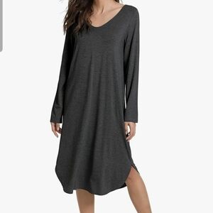 NACHILA Women’s Bamboo Nightgown Long Sleeve Sleep Dress Gray M New